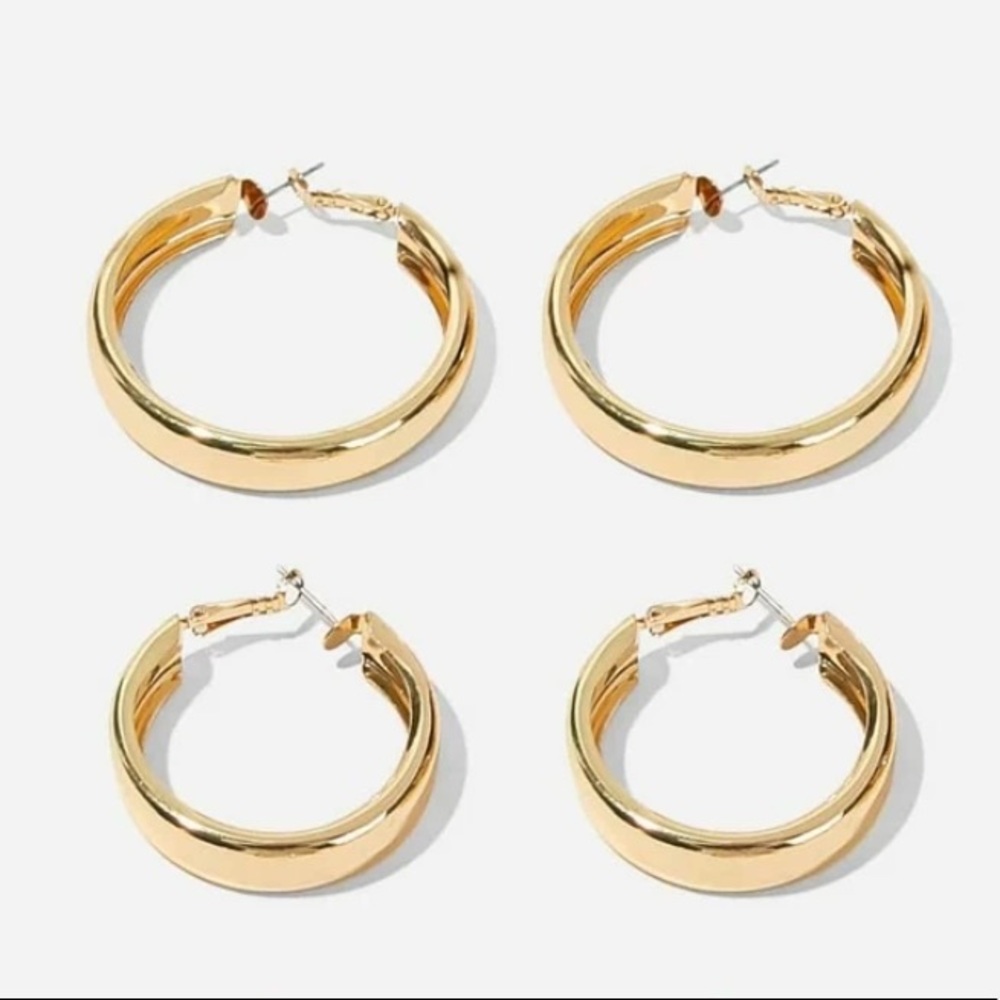 Gold Hoop Earrings (2 Sete, 2 Sizes)